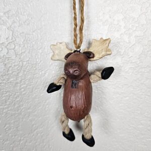 Vintage Bert Anderson Christmas Moose Elk Ornament 2002 Dangling Folk Art Jute